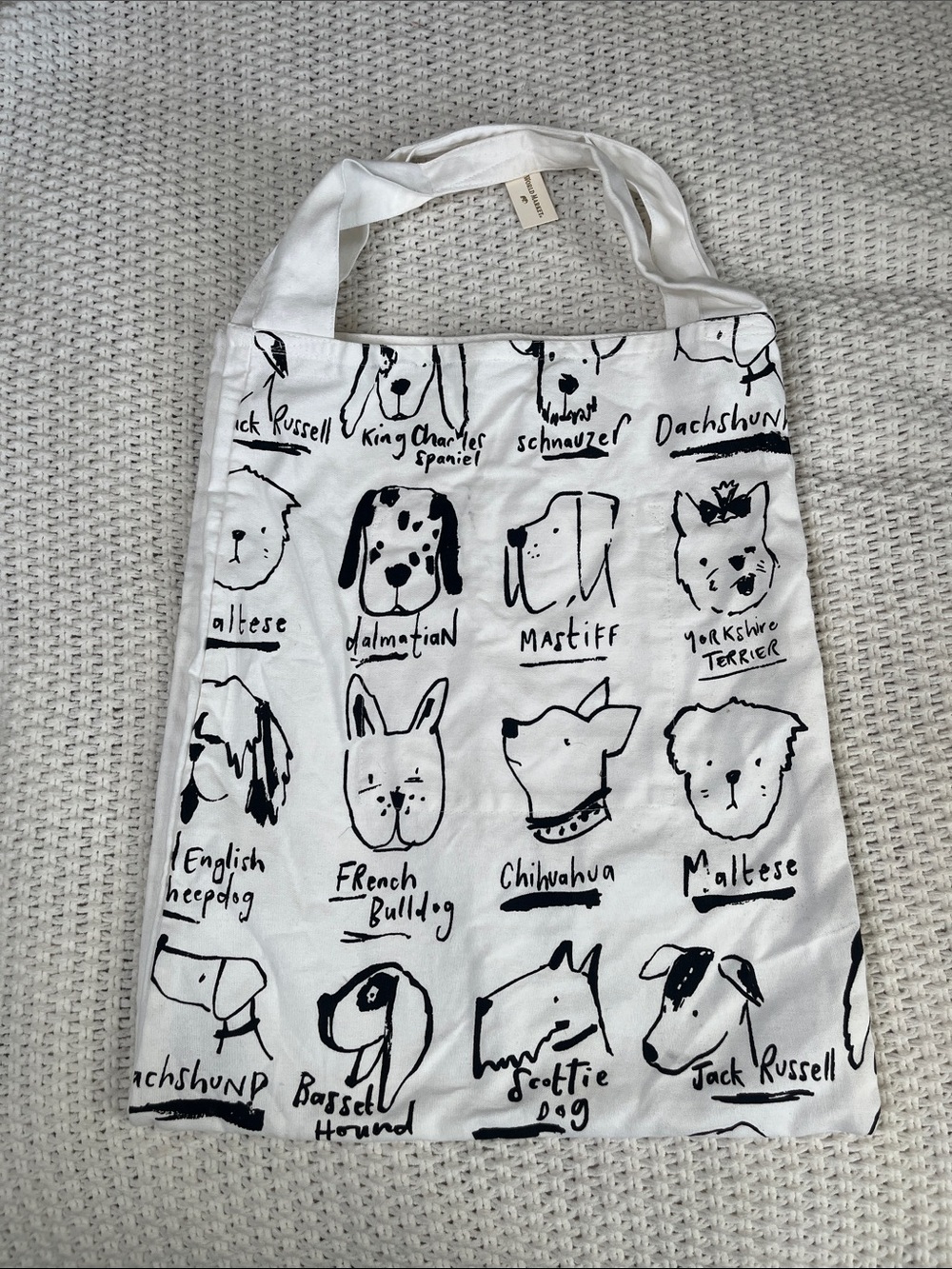 NWT World Market Canvas Dog Breed Tote Bag in White 4 pockets - Picture 1 of 11